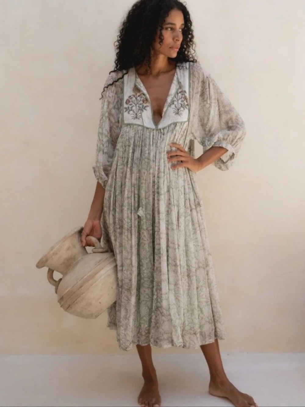 Green Floral Daughters of India MIDI Dress XS - Pistachio Green